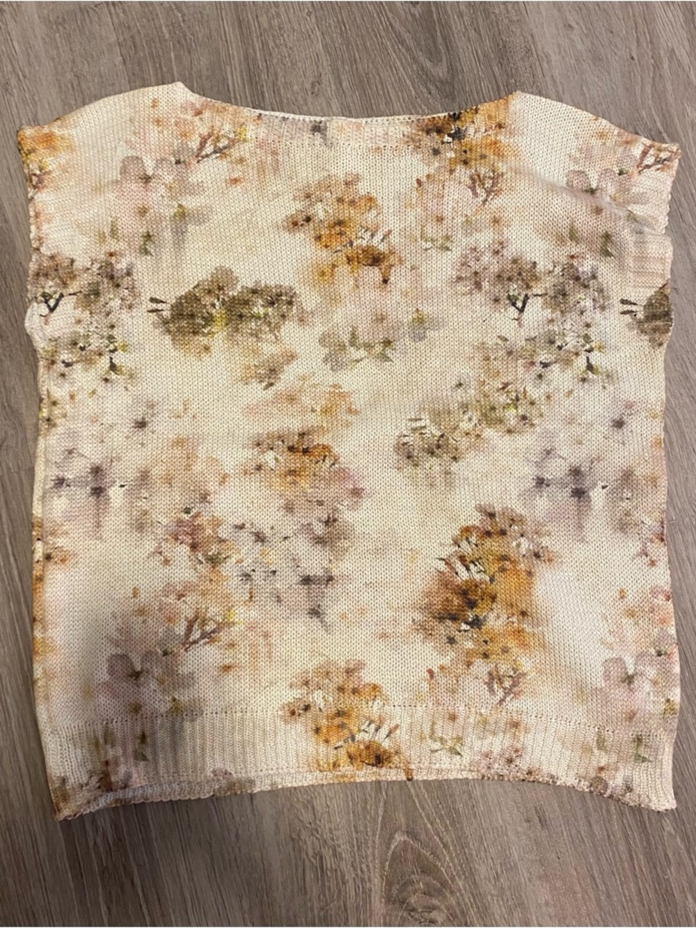 Floral Cream Knit Short-Sleeve Sweater